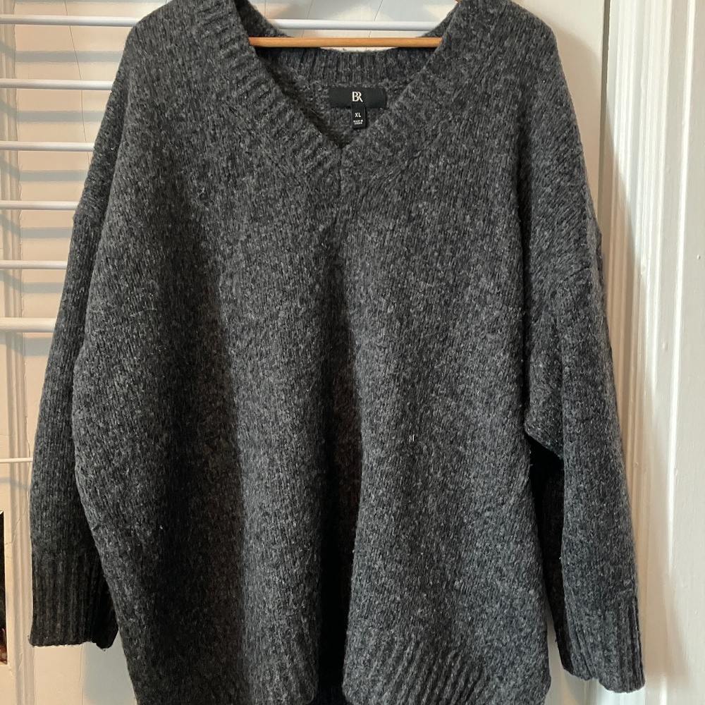 Banana Republic Salma Oversized Wool-Cotton Sweater, charcoal gray, XL